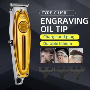 Saç düzeltici KEMEI Profesyonel Saç Klipseri Tüm Metal Erkekler Elektriksiz Saç Clipper 0mm Bald T Bıçak Kaplama Makinesi 194 230724