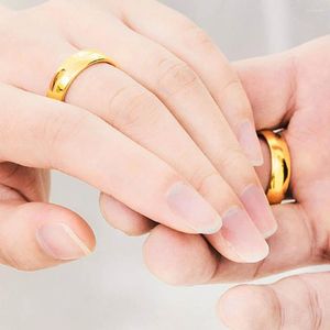 Cluster Rings Vintage Smooth 24K Gold Color Wide Couple Simple Women Men Lovers Bride Wedding Jewelry Engagement Friendship Gifts