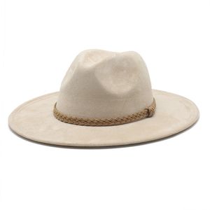 Amerikanischen Stil Wildleder Filz Fedora Hut Für Männer Frauen Vintage Breite Krempe Western Cowboy Hut Winter Trilby Jazz Caps