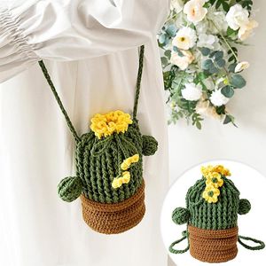 Waist Bags Fashion Girl Women Shoulder Hand-knit Lovely Cactus Flower Capacity Literary One-shoulder Crossbody Woven Bag