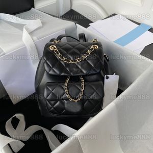 10A Mirror Quality Designers 18 cm Mini Duma Mochila Feminina Bolsa Acolchoada de Pele de Cordeiro Preta Luxos Cadeia Dupla Ombro Bolsa Caixa Dourada Bolsas Clutch Couro Real