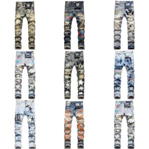 Designer Miri Men Jean High Street Jeans för Mens Brodery Pants Womens Oversize Ripped Denim Straight Fashion Streetwear Slim CJG23072511