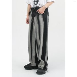 Calças masculinas de rua estilo coreano tático folgado cor contrastante calça de moletom reta jeans grande retrô folgado