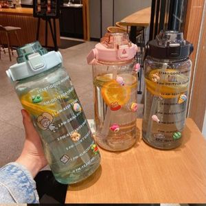 Bottiglie d'acqua Bottiglia con adesivi Bere sport Indicatore del tempo Bicchieri di plastica riutilizzabili portatili per studenti