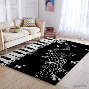 Tappeti Grande tappeto musicale Tappeto nero per tasti di pianoforte Tappeti rettangolari stampati in 3D per bambini Camera da letto Comodino Soggiorno Tappetino antiscivolo R230725