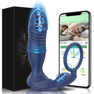 Anal oyuncaklar Bluetooth Stimülasyon Prostat Masaj Uygulama Kontrolü Vibratör Teleskoplama Prostat Stimülatörü Erkek Anal Seks Oyuncak 230724