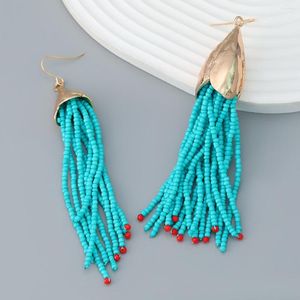 Dingle örhängen Böhmen lång droppe handgjorda fröpärlor Tassel Statement Boho Women Pärlade smycken