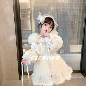 Down Coat Girl Cotton Padded Jacket Winter Korean Princess Hooded White Coat Baby Down Thick Warm Design Long Outerwear Jackets 1-7 Yrs HKD230725