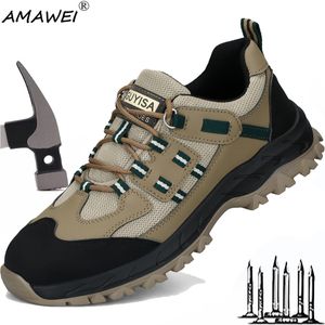 Sapatos sociais AMAWEI Tênis de trabalho respirável masculino segurança portátil antiderrapante biqueira de aço botas indestrutíveis à prova de furos 230725