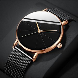 Wristwatches Minimalist Mens Fashion Watches Simple Men Business Ultra Thin Stainless Steel Mesh Belt Quartz Watch 230724