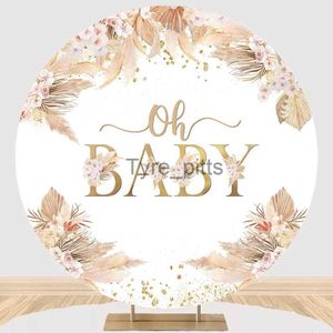 Background Material Mocsicka Bohemian Baby Shower Round Backdrop Oh Baby Boho Flowers Pampas Grass Photo Background Studio Photography Props Elastic x0724