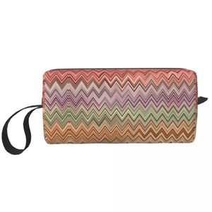 Resa modern geometrisk sicksack toalettartikar portabel bohemisk konst kosmetisk makeup arrangör kvinnor skönhet lagring dopp kit fall