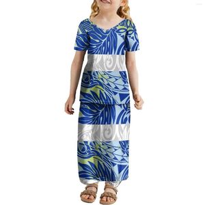 Повседневные платья летние девушки одевать полинезийское племенное стиль детская одежда плюс 2-14t с короткими рукавами.