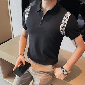 Herr t-skjortor högkvalitativ sommar lapptäcke polo skjorta för män kort ärm Slim casual t-shirts kläder affär socialt lapel