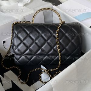 10A Designer di qualità a specchio Borsa piccola con patta 24,4 cm Borse con manico da donna di lusso Borsa a tracolla in pelle di vitello trapuntata nera Borsa a tracolla con tracolla a catena con scatola