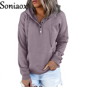 Womens Hoodies Sweatshirts Solid Color Hooded Autumn Winter Harajuku Ladies Casual Loose Long Sleeve Pocket Pullovers 230724