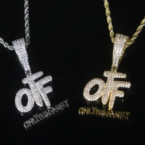 Spedizione gratuita solo la famiglia OTF lettera ciondolo collana con catena di corda alta qualità donna uomo ragazzo ghiacciato pieno pavé di zirconi gioielli regalo di moda hip-hop