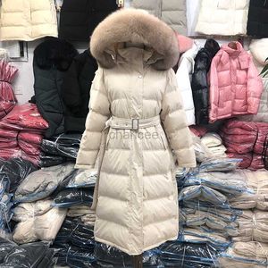 Kobiety w dół Parkas prawdziwy naturalny lis futra kołnierz z kapturem Xlong płaszcz nowa zimowa kurtka 90% biała kaczka w dół ciepłej odzieży wierzchniej HKD230725