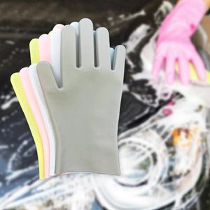 Disposable Gloves 1 Pair 4 Colors Dishwashing Cleaning Silicone Rubber Dish Washing Glove For Household Scrubber Kitchen Clean Tool LDY138