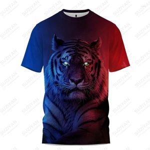 Herren-T-Shirts, reguläres Rundhals-Kurzarm-T-Shirt-Oberteil, übergroß, vielseitig, lässig, für den Sommer, mit Animal-Print-Grafik