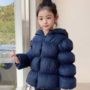 Down Coat 4-13y Children White Duck Down Jacket Winter Girls Coats Zipper Hooded Solid Tidal Current Kids Outerwear Clothes HW183 HKD230725