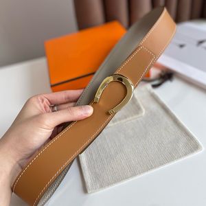 High Fashion Women Men Classic Designer Belts Casual Pinhole Buckle Business Mens Design Cowhide Belt 3,8 cm med Orange Box