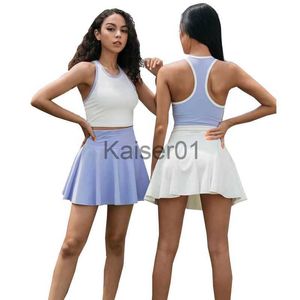 Yoga Outfits 2-stycken Tennis Set Women's Fitness Ski Running Yoga Set Women's Sports Top Bra+Skorts Padded Golf Dress X0724