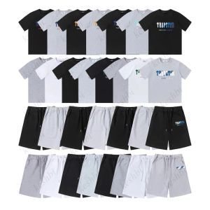 Trapstar Erkek Tişört Pantolon 2 Parça Setler Tasarımcı Gökkuşağı Havlu Nakış Kod çözme Tshirts Erkekler Siyah Beyaz Yuvarlak Boyun T-Shirt CXG2307255