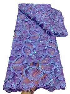 KY-6002 Kobiety Formalna sukienka francuska z cekinami haft tiulowy najnowsze 5 jardów na imprezę Kobieta