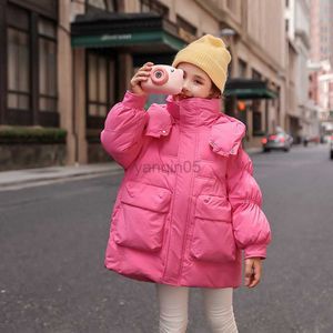 Piumino -20 gradi piumino invernale per bambini nero a prova di freddo Piumino rosa moda per ragazze Grandi vestiti invernali per bambini HKD230725