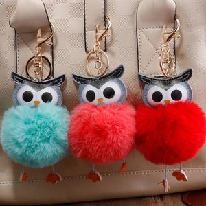 Cute Pompom Owl Keychain Plush Rabbit Fur Ball Key Chain For Women Cartoon Car Pendant Key Ring Bags Mobile Phone Accessories