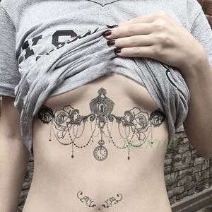 Vattentät tillfällig tatuering klistermärke klocka blomma sexig falsk tatuen stor storlek blixt tato på bröst bröst midja för kvinnor flicka
