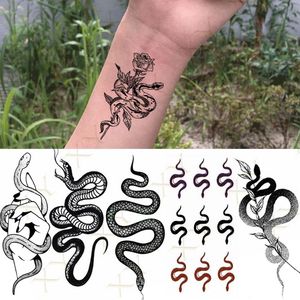 Trasferimento dell'acqua Adesivo tatuaggio finto Fiore rosa Serpente Arte Tatuaggio temporaneo impermeabile Scorpione Animale Flash Tatoo per donna uomo