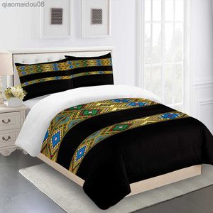 European and American Style Moroccan Bohemian Style Black Gold Stripe Bedding 3 Piece Set of 1 Quilt Cover 2 cases L230704