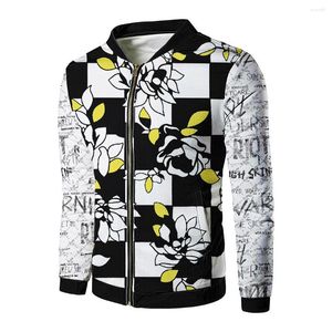 Men's Jackets Spring Autumn Fashion Brand Line Checker 3D Printing V-neck Jacket Casual Trend Street Motorcycle Sports Flight