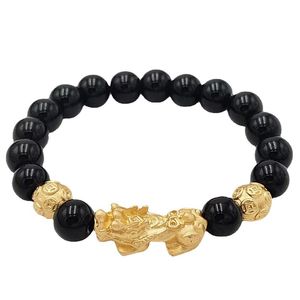 Feng Shui Obsidiana Conta Pulseira Anel Estilo Chinês Pulseira Pixiu Fortune Fortune Besta Pulseira Homens Mulheres Acessórios