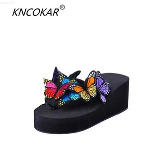 Slippare Kncoka sommar ny stil damer mode hand fjäril bekväm sluttning och anti - hala fritid strand flip -flops l230725