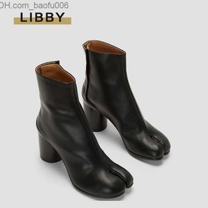 Boots Boots 2022 Brand Design Tabi Split Toe Chunky High Heel Women LeaTHer ZAPatos r Fashion Autumn Shoes Botas L221104 Z230725