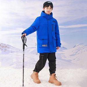 Down Coat Boys Girls Kids Long Loose Thicked Duck Down Jacket Red Blue Black Baby Coat Teenagers Hooded Padded Jacket Clothes Winter HKD230725