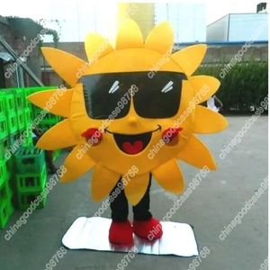 Novo personagem adulto bonito fantasia de mascote Big Sun vestido de Natal de Halloween vestido de corpo inteiro adereços traje de mascote