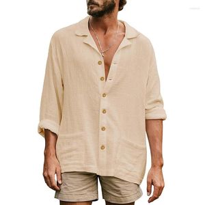 Camicie casual da uomo Camicia con risvolto con collo a Cuba allentato a doppia piega Camicia da uomo tinta unita Moda spiaggia Taglia grande