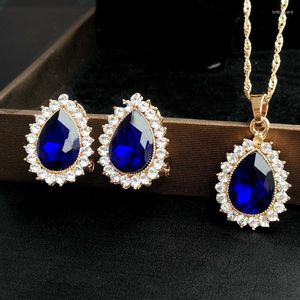 Necklace Earrings Set Idix Blue Water Drop Jewelry Inlaid Crystal Wild Fashion Accessories Wedding Gift For Women