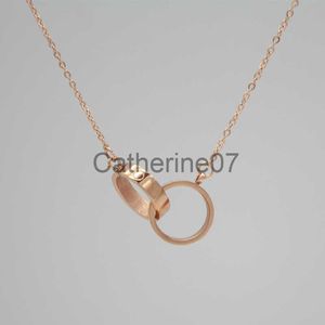 Pendant Necklaces Double rings designer necklace love diamond plated gold necklace elegant exquisite chains for men screw iced out pendant necklaces fo J230725