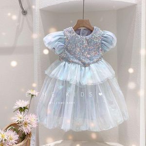 Mädchen Kleider 2023 Sommer Prinzessin Kleid Oansatz Kragen Kurzarm A-linie Knielangen Pullover Süße Schöne Mode Casual Mädchen kinder