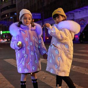 Casaco para meninas Duck Down Winter Jacket 2022 Kids Long Coat High Quality Junior Shiny Hooded Luxury 8 9 Years Noctilucent Children Clothes HKD230725