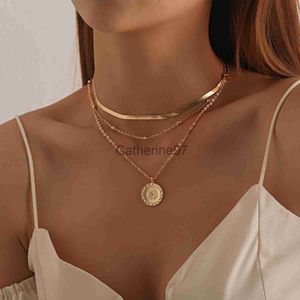 Pendant Necklaces Vintage Bohemia Coin letter Layered Chain Necklace For Women Shell Pearl Moon Long Choker Collar Pendant butterfly Necklace J230725
