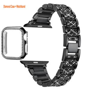 Mücevher Bling Diamond Apple Watch Band 38mm 40mm 41mm 42mm 44mm 45mm 49mm Case Kadınlar Rhinestone Yedek Metal Kayışı 2 Paket PC Koruyucu Kılıf Iwatch 8 7 6 5 4 3 2 1