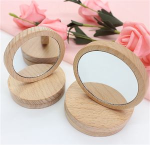 Wood Small Round Mirror Portable Pocket Mirror Wooden Mini Makeup Mirror Wedding Party Favor Gift Custom Logo JL1682