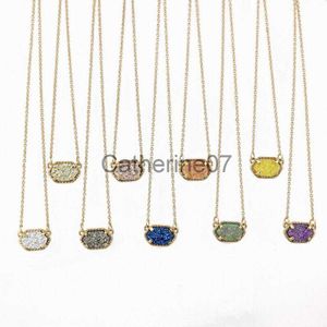 Pendant Necklaces Fashion Oval Druzy Choker Pendant Necklace for Women Quartze Oval Pendant Druzy Necklace Hot Selling J230725