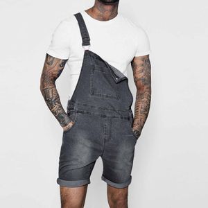 Mode Herren Einfarbig Multi-Pocket Baggy Jeans Overall Streetwear Hosenträger Shorts Strampler Denim Latzhose Plus Größe